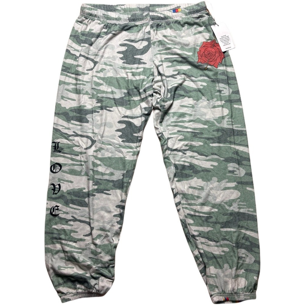 Lauren Moshi Women's Camo Love Rose Joggers/ Sweatpants Size L Drawstring NWT